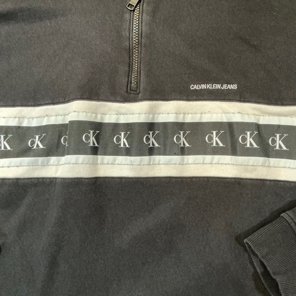 Calvin Klein Jeans Y2K 90s Black CK Logo Tape Quarter Zip Pullover Size XL NWOT - Picture 3 of 7